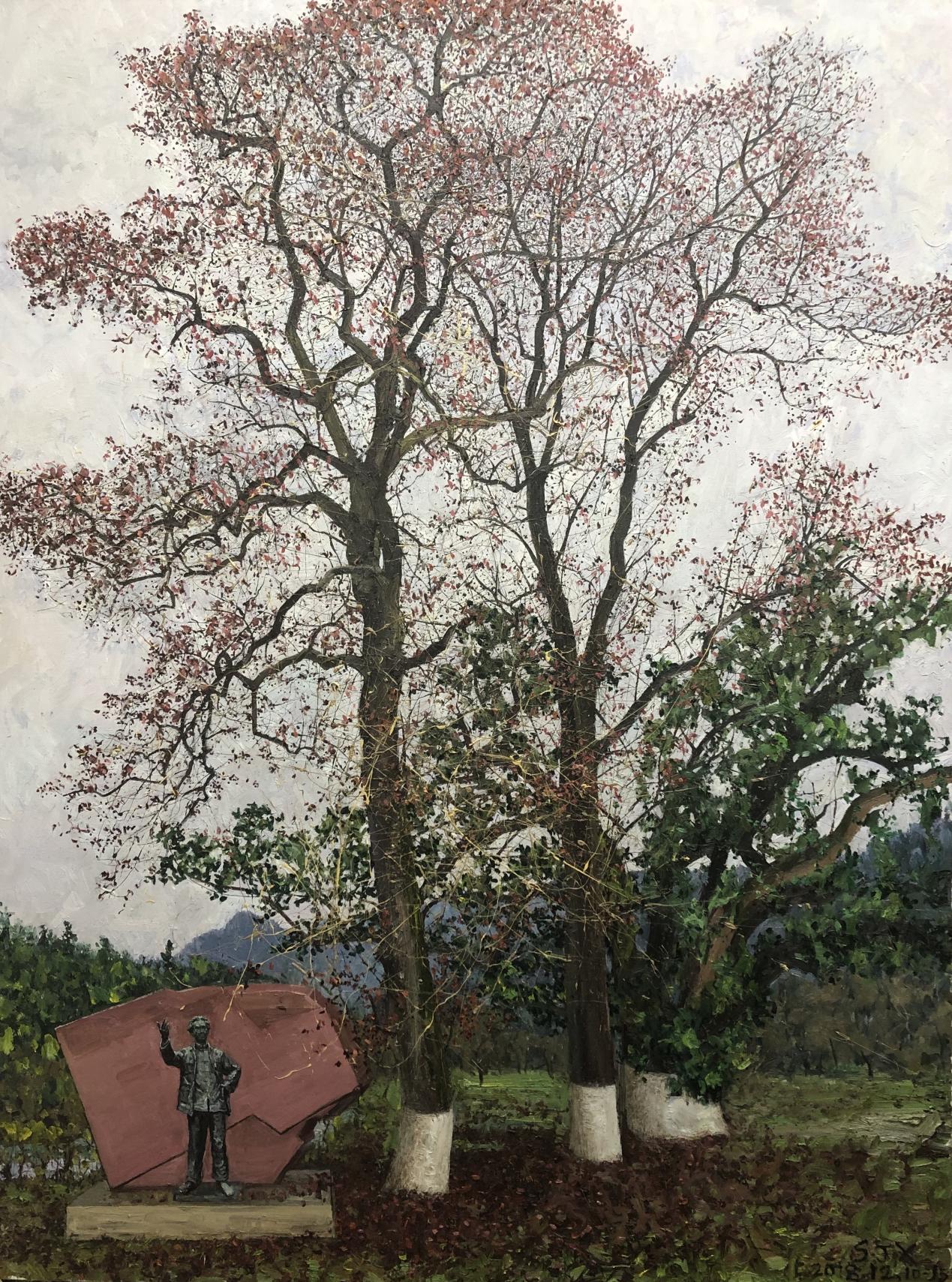 10桑建新，油画作品《“三湾改编”》，160cmX130cm