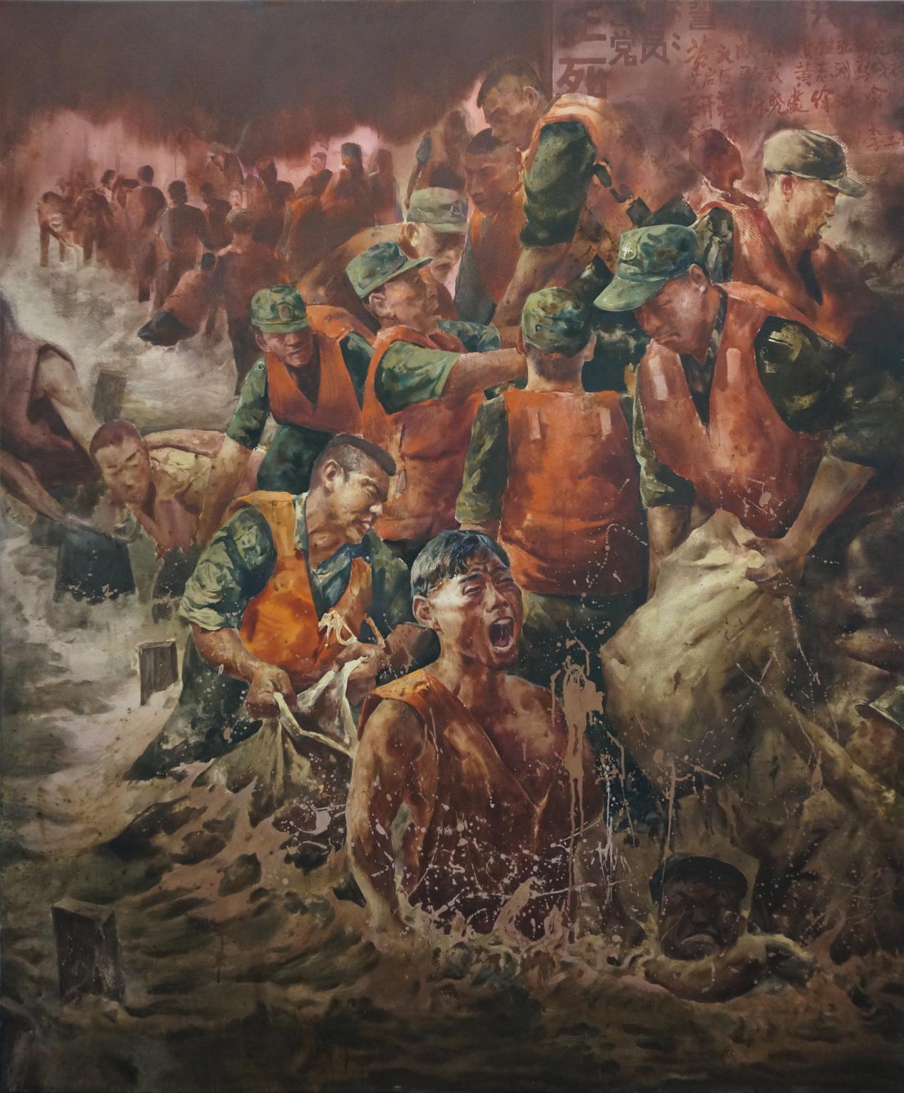 18林波《誓与大堤共存亡》180X150cm、纸本水彩、2021