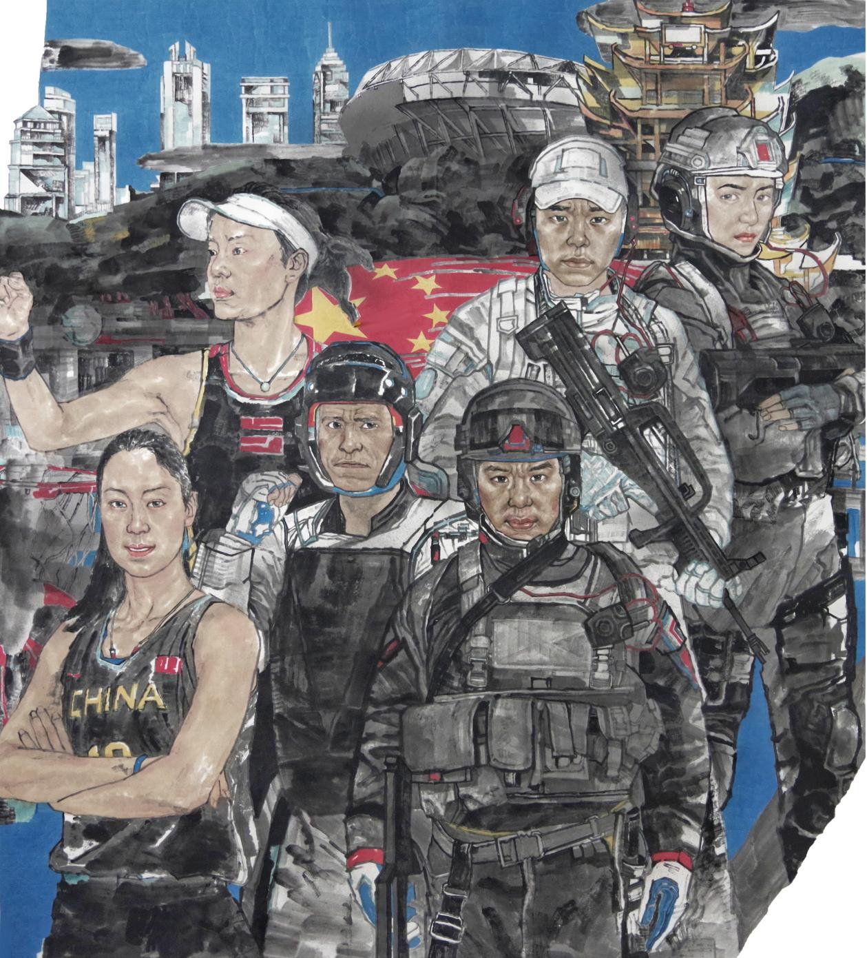 29周易《武汉军运·盛世豪情》200×200cm，纸本水墨，